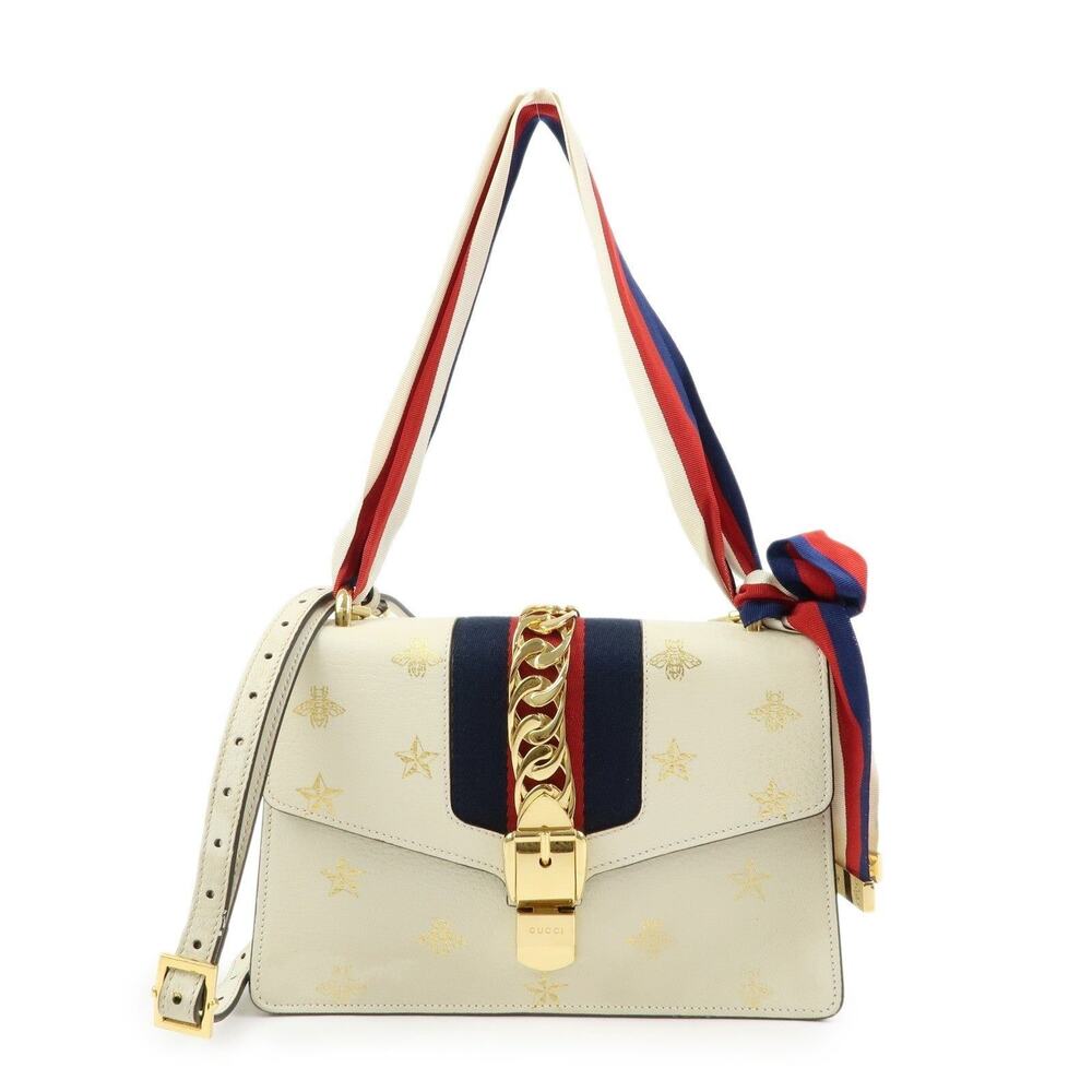 Gucci Sylvie Calfskin Flap Beige Leather